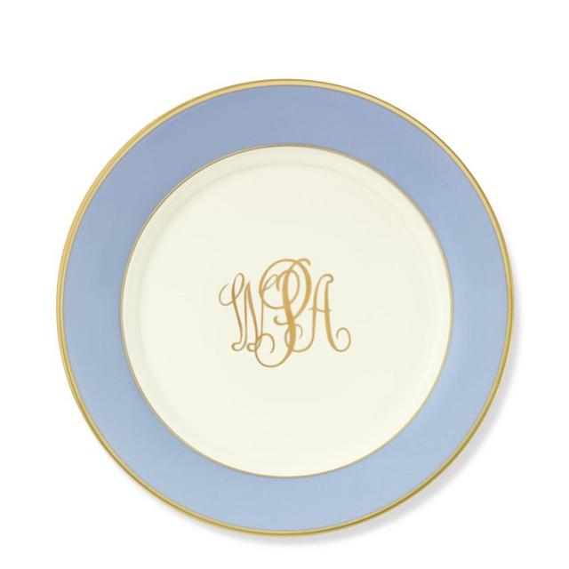 Pickard Color Sheen Salad Plate, Blue Gold Monogrammed