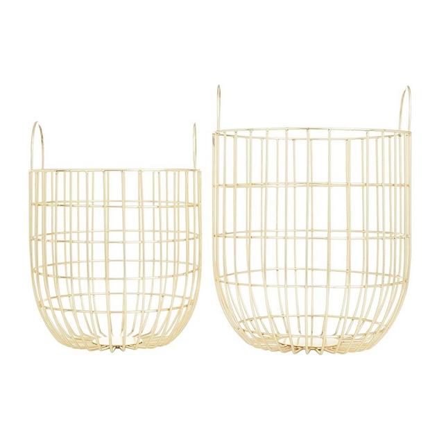 Deco 79 Contemporary Metal Storage Basket, 2 PIECES CONVENIENTLY SIZED, Gold