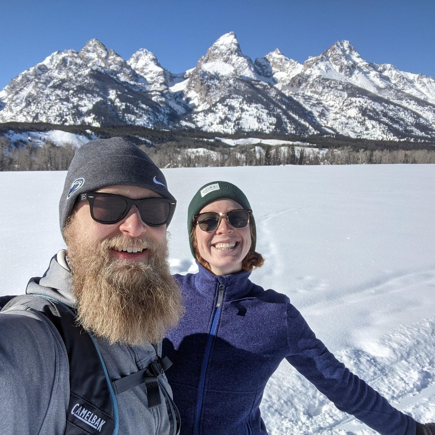 A beautiful hike in Grand Teton during a clear winter day.