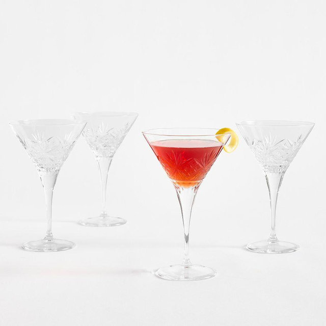 Antique Cut Martini Glasses, Set of 4 - Clear