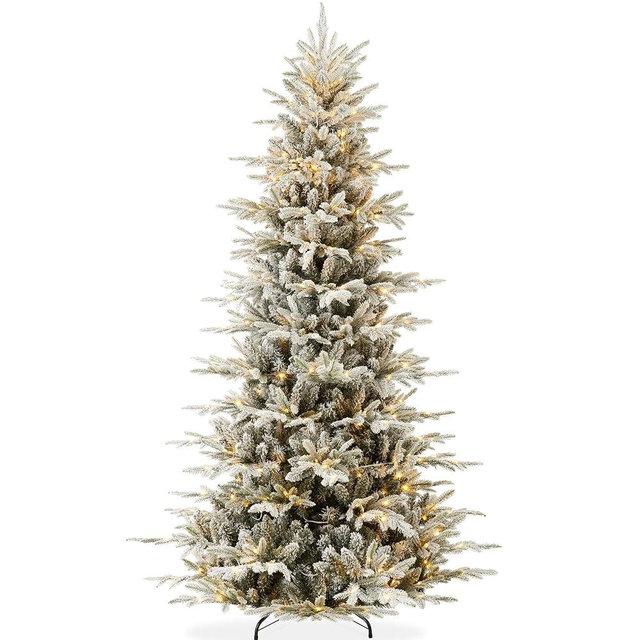 Best Choice Products Lighted Aspen Christmas Tree, 7.5ft Flocked Artifical Noble Fir, Pre-Lit White & Multicolored LED Lights Premium Holiday Décor - Green