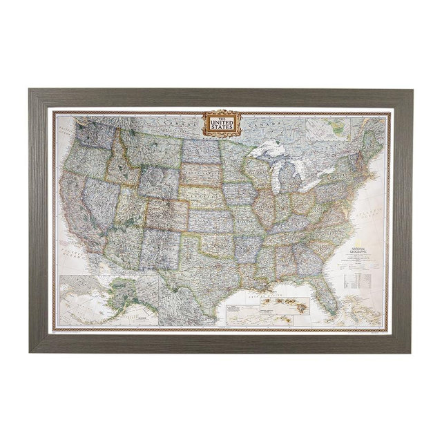 Push Pin Travel Maps - Executive US - Barnwood Gray Framed Pin Map for Tracking Your Travels - 27.5" x 39.5" - 8 Handcrafted Frame Options - Made in USA - Ideal for Any Traveler