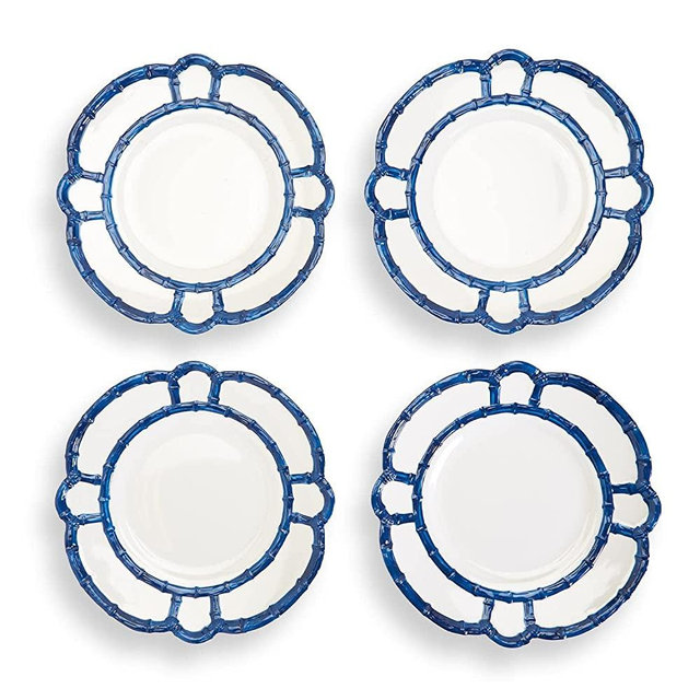 Two's Company Set of 4 Blue Bamboo Touch Dinner Plate