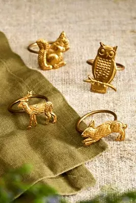 Golden Animals Napkin Rings, Set of 4