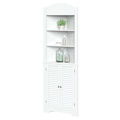 Corner Linen Cabinet with Shutter Doors White