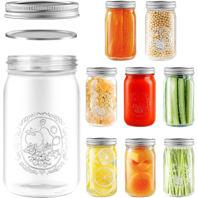 Miuyhji Wide Mouth Mason Jars 32 oz with Lids [9-Pack], Canning Jars with Metal Airtight Lids and Bands, 32 oz Glass Jars for Fermenting, Pickling, Freezing, Preserving, Meal Prep, Jar Décor