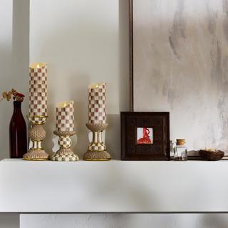Mocha Check Flameless Pillar Candle