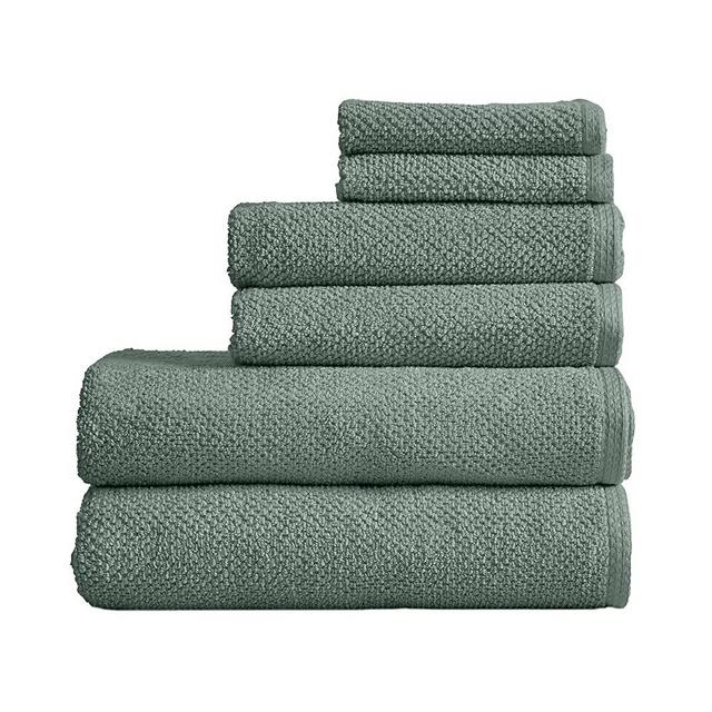 100% Cotton Bath Towels, Luxury 6 Piece Set - 2 Bath Towels, 2 Hand Towels and 2 Washcloths. Quick-Dry, Absorbent Textured Popcorn Weave Towels. Acacia Collection (6 Piece Set, Eucalyptus)