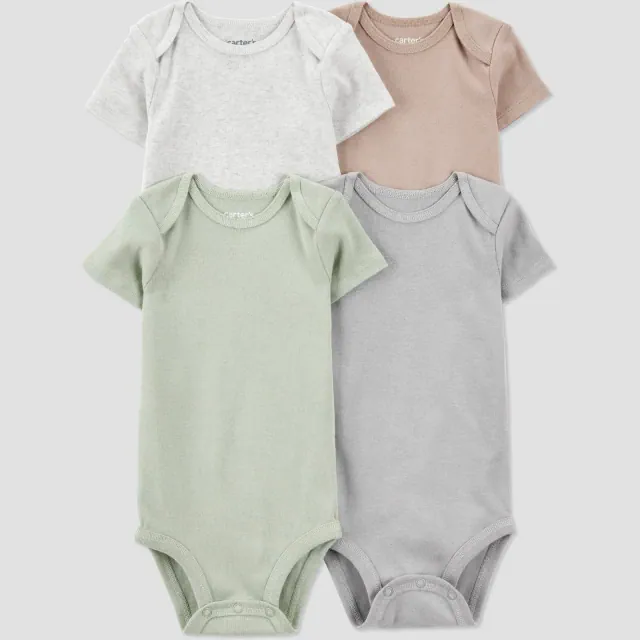 Carter's Just One You®️ Baby 4pk Short Sleeve Solid Bodysuit - Newborn: Cotton Blend, Lightweight, Crotch Snap Closure