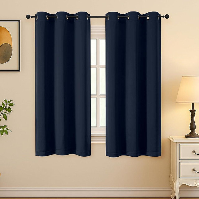 Simplebrand Navy Blue Room Darkening Curtains for Bedroom 63 Inch Length 2 Panels Set, Thermal Insulated Energy Saving Curtains for Kids Room, Grommet Solid Nursery Window Treatment Drapes, W40 x L63