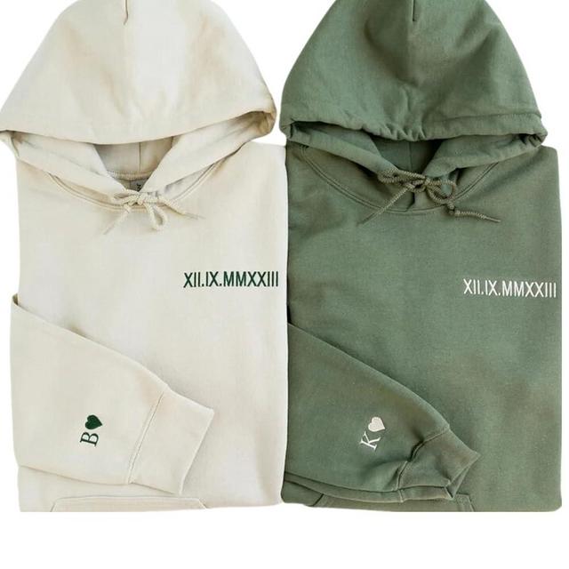 Custom Embroidered Roman Numeral Sweatshirt, Couple Shirt Initial On Sleeve, Anniversary Year, Personalized Date Hoodie, Valentines Day Gift