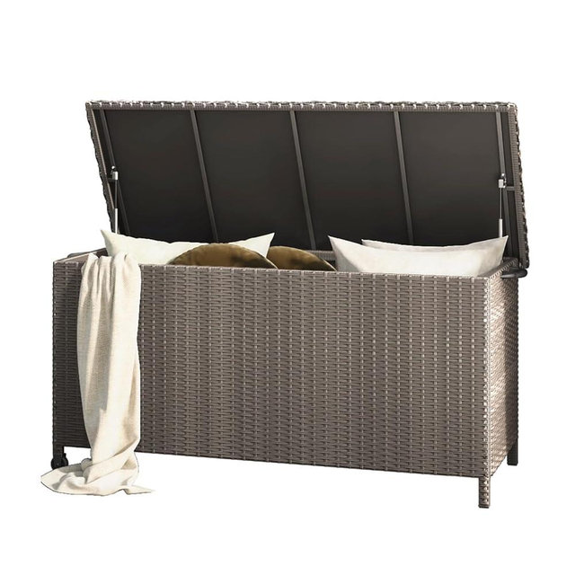 Grand patio 108 Gallon Deck Storage Box Indoor Outdoor Wicker Bin for Patio Furniture Cushions Garden Tools Pool Accessories, Greige