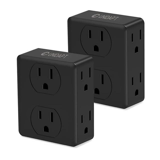 Multi Plug Outlet Splitter, Unidapt Multiple Outlet Extender Box with 6 Electrical Outlets, Wall Tap Power Plug Expander for Home Office Hotel Dorm Essentials, 2-Pack Black