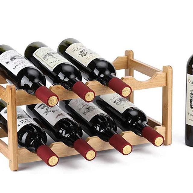 Wine Rack 8 Bottle 2-Tier Eco-Friendly Bamboo Wine Storage Easy-Assembly Space-Saving for Wine Lovers,Kitchen Wine Organizer for Countertop,Table Top,Pantry, Home,Room Decor,Bar,Cellar Basement