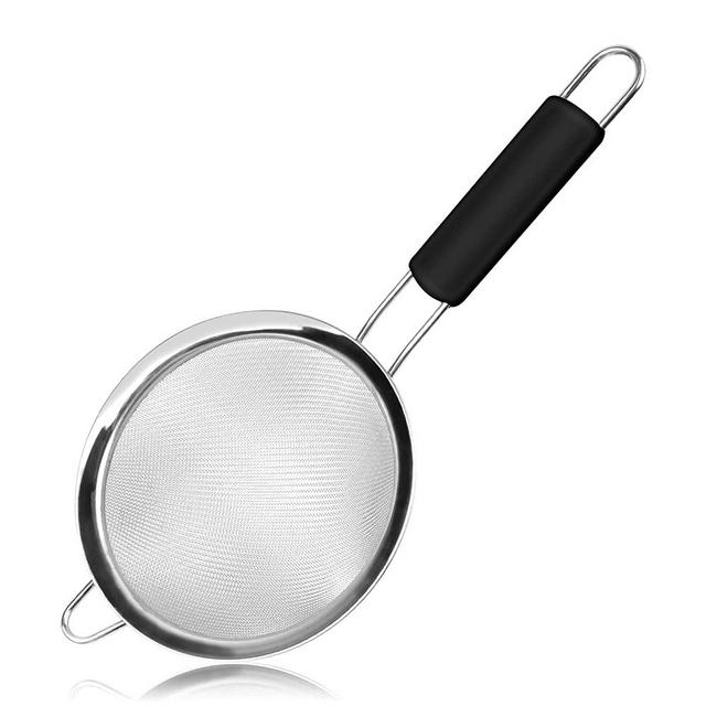 KUFUNG Stainless Steel Mesh Strainer - Strainers Fine Mesh & Wire Sieve with Non-Slip Handles - Kitchen Strainer For Sifting, Straining, & Draining (M, Black)