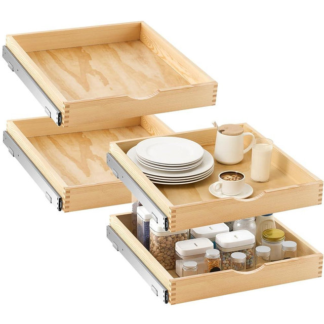 Sintuff 4 Pack Wooden Pull out Tray Cabinet Organizer Gentle Close Roll out Shelves for Kitchen Cabinets Fully Assembled Slide Pantry Shelves (21'' X 21'')