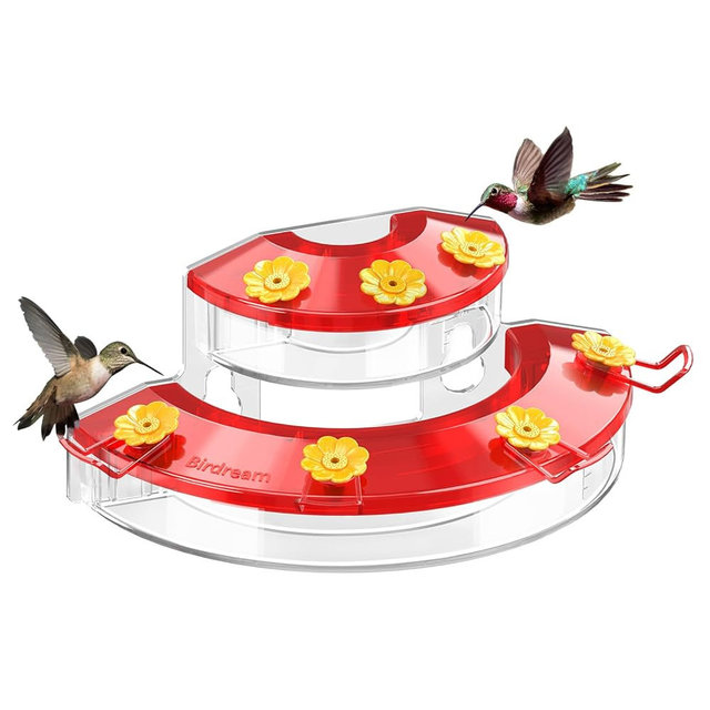 Birdream Window Hummingbird Feeders for Outdoors, with Strong Suction Cups & 7 Feeding Ports, Easy to Use and Maintain, Gift for Bird Lover, Plastic Bird Feeder, 1 Pack, 10oz - Red