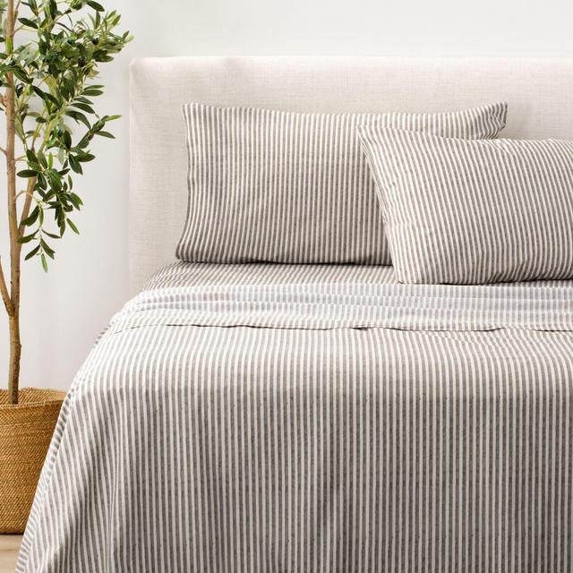 Nate Home by Nate Berkus Striped Cotton Sheet Set - Q, Pearl/Sandstone