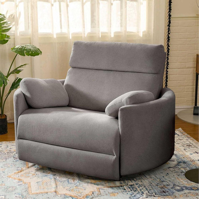 FLEXISPOT Mochi Oversized 54" Power Recliner Chair for Big and Tall Adults, Chenille Fabric Electric Recliner with USB & Type-C Ports, Wide Single Sofa with Pillow for Living Room Bedroom, Light Gray