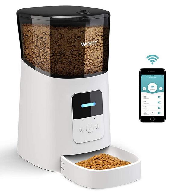 WOPET 6L Automatic Cat Feeder,Wi-Fi Enabled Smart Pet Feeder for Cats and Dogs,Auto Dog Food Dispenser with Portion Control, Distribution Alarms and Voice Recorder Up to 15 Meals per Day