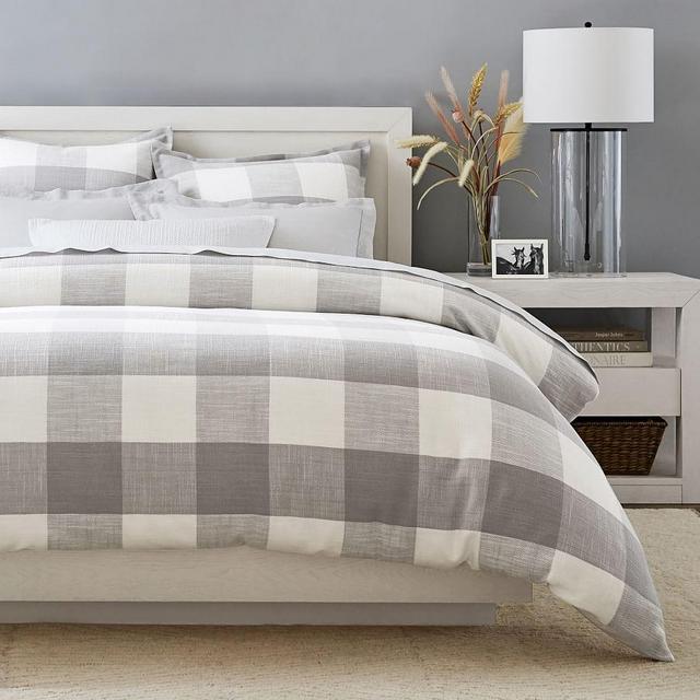 Ivory/Smoke Bryce Buffalo Check Cotton Duvet Cover, Full/Queen