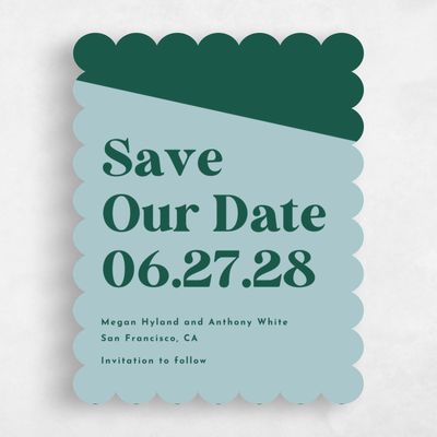 Blue Scalloped Wedding Save the Date - Zesty Portrait