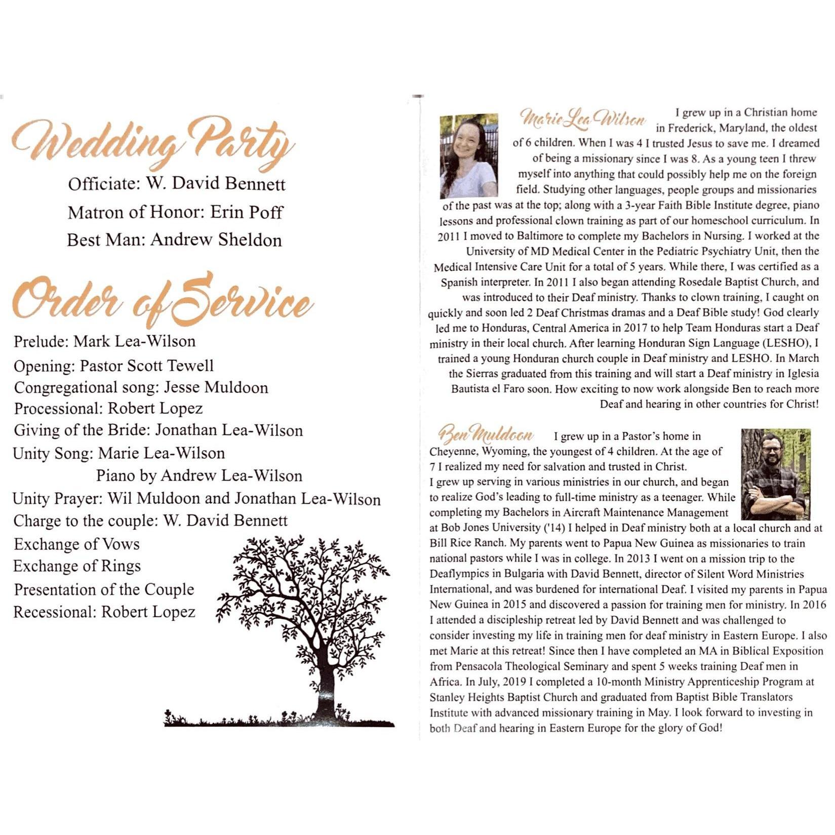The inside of our wedding program.