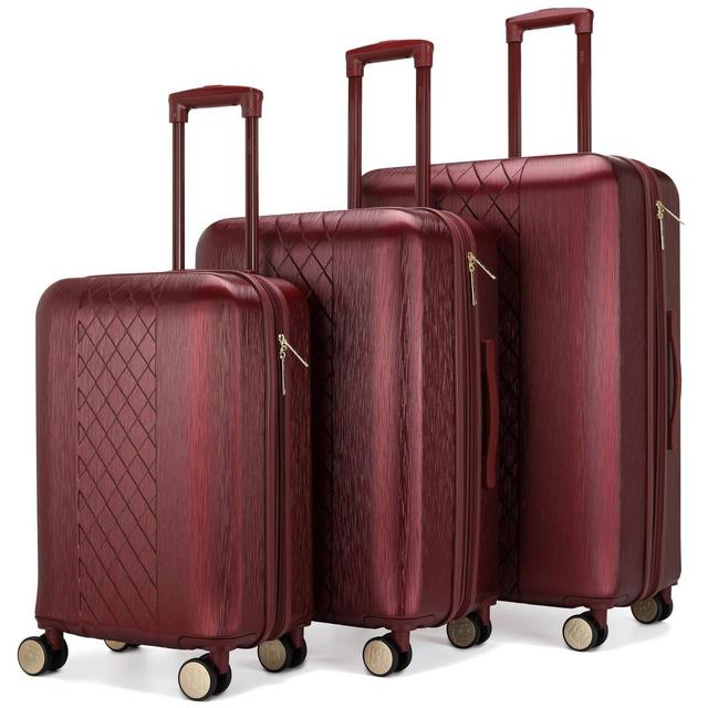 Badgley Mischka Diamond Expandable Hardside Checked 3pc Luggage Set - Burgundy