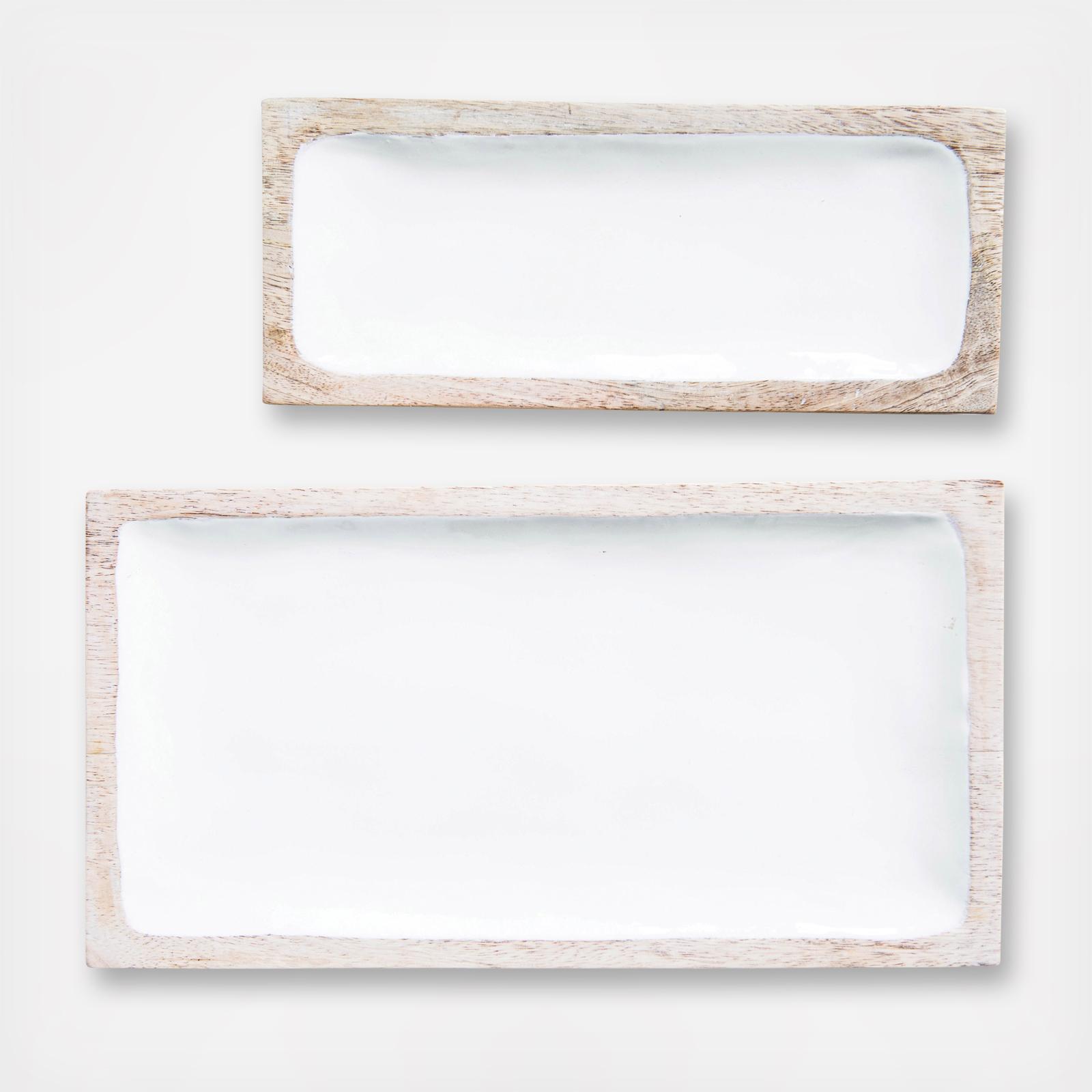 Bloomingville, 2Piece Enameled Mango Wood Tray Set Zola