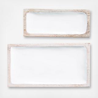 2-Piece Enameled Mango Wood Tray Set