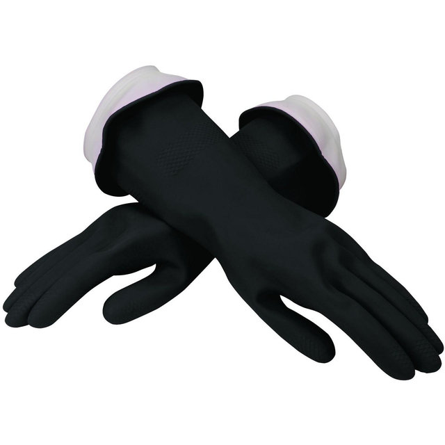 Casabella Premium Waterblock Latex Cleaning Gloves with Tapered Fit & Double Cuff, Breathable - Black - Large