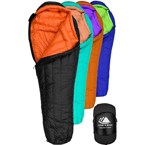 Hyke & Byke Eolus 0 Degree F 800 Fill Power Hydrophobic Goose Down Sleeping Bag with ClusterLoft Base - Ultra Lightweight 4 Season Men’s and Women’s Mummy Bag Designed for Backpacking