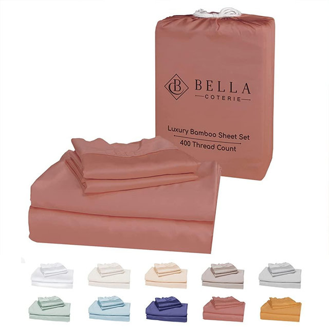Bella Coterie Luxury Queen Bamboo Sheet Set | Organically Grown | Ultra Soft | Cooling for Hot Sleepers | 18" Deep Pocket [Raisin]