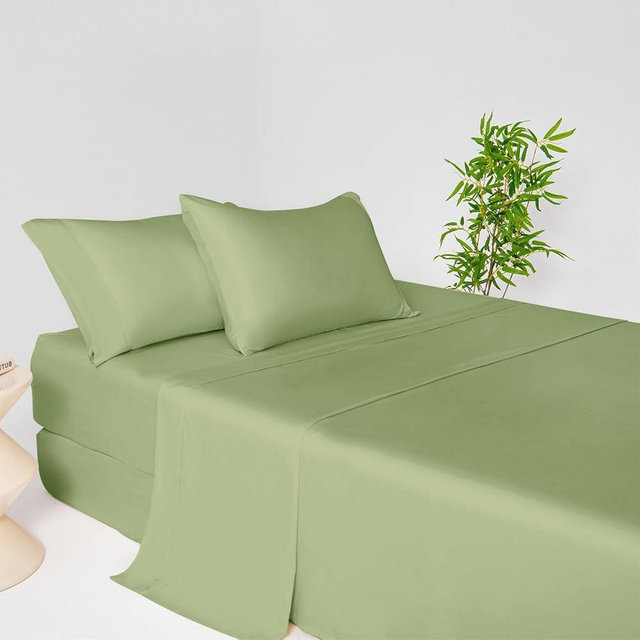 LONAVA 100% Viscose Derived from Bamboo King Sheet Set Olive Green, 4 Pieces Soft Cooling Bedding with Deep Pocket UP to 16", Silky Smooth, Organic & Breathable, Breathable Bed Sheets