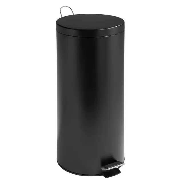 30 l Matte Black Round Metal Step-On Touchless Trash Can with Bucket