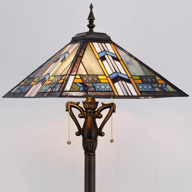 AVIVADIRECT Tiffany Floor Lamp Blue Cloudy Mission Style Stained Glass Standing Reading Light 16X16X64 Inch