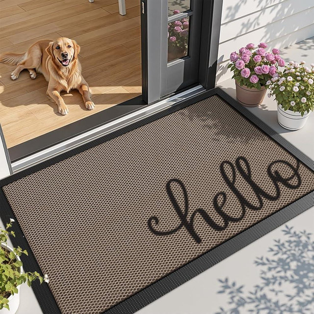 LUMI Outside Welcome Door Mat 36x59, Non Slip Durable Rubber Entrance Doormat, Low Profile Easy Clean Mats for Front Back Door Entryway Porch Garage, Hello