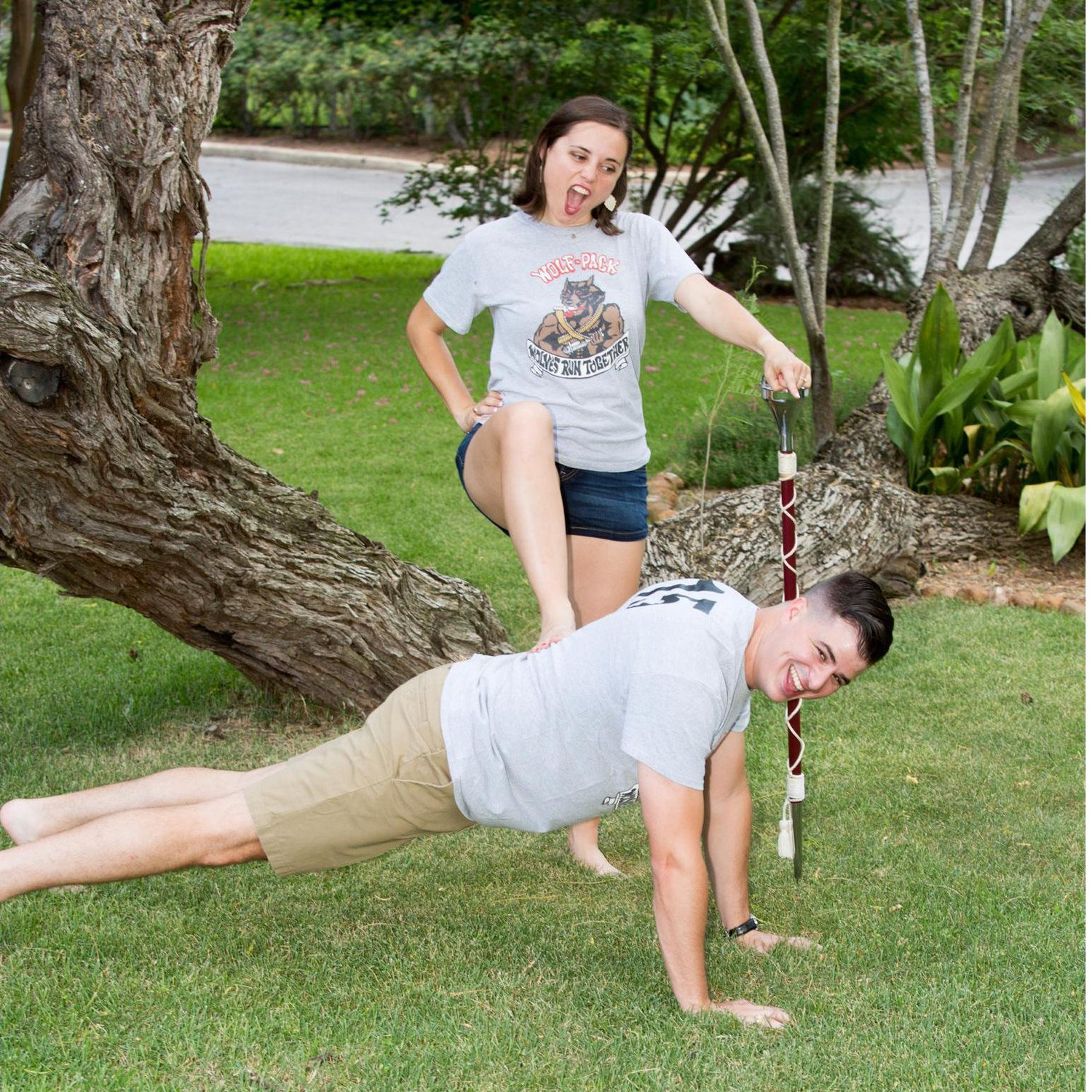 Tim hated me when we first met because I made him and his buddies do lots and lots of push-ups (recreated in this lovely photo)