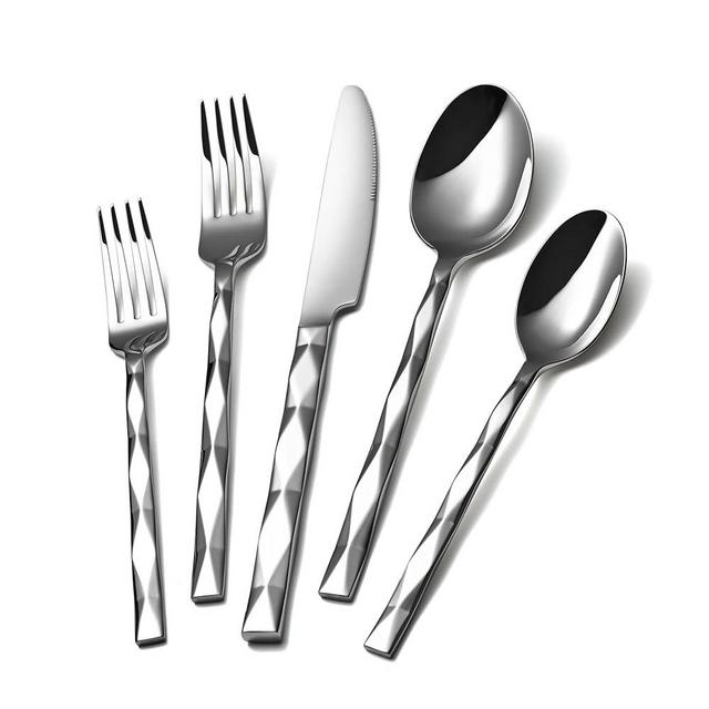 KINGSTONE Silverware Set, Luxury 40 Piece Flatware Set for 8, 18/10 Stainless Steel Cutlery Set with Diamond Cut Pattern for Kitchen, Home, Wedding, Party, Mirror Polished and Dishwasher Safe