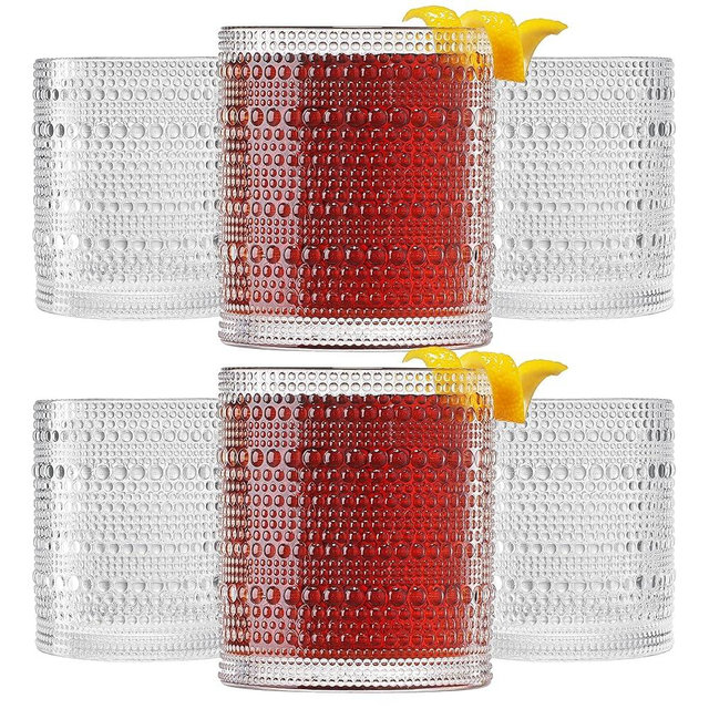 Classic Reusable Plastic Drinking Glasses, Hobnail Design, Shatterproof | 6 Set | Clear Tritan Lowball, Acrylic Unbreakable Beaded Cups, Dishwasher Safe 10oz, Kitchen Cups, BPA-free, Indoor, Outdoor