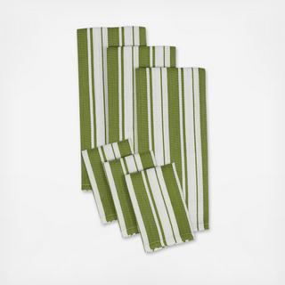 6-Piece Stripe Herringbone Dishtowel & Dishcloth Set