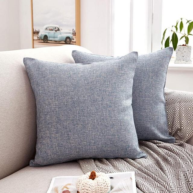 MERNETTE Pack of 2, Linen Decorative Rectangle Throw Pillow Cover Cushion Covers Pillowcase, Home Decor Decorations for Sofa Couch Bed Chair 18x18 Inch/45x45 cm (Blue White)