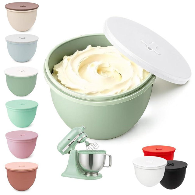Omoiyari Premium MUTED SAGE Silicone Bowl Liner with Air Valve for Kitchen Aid 5 Qt Stand Mixer–2mm Extra-Thick Food-Grade Silicone, Precision Fit for Tilt-Head Mixers, Fermentation & Mess-Free Mixing