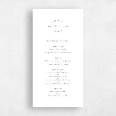 White Wedding Menu - Okavango