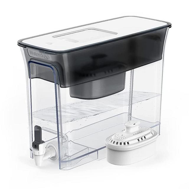 Waterdrop Slim Water Filter Dispenser, Large 18-Cup, 200-Gallon Long-Life, 5X Times Lifetime, Reduces Fluoride, Chlorine and More, BPA Free, Black (1 Filter Included)