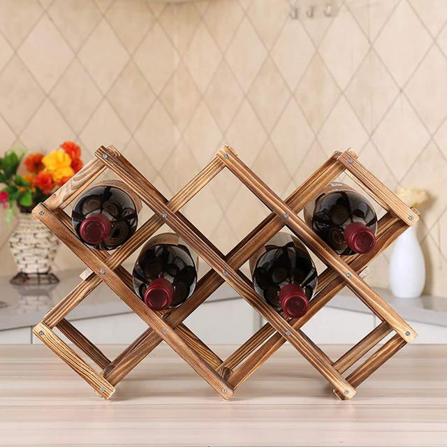 Ferfil Wine Rack, Wood Wine Storage Racks Countertop, 10 Bottle Wooden Stackable Wine Cellar Racks, Foldable Tabletop Free Standing Wine Bottle Stand Holder Display Shelf for Home Kitchen Bar Cabinets