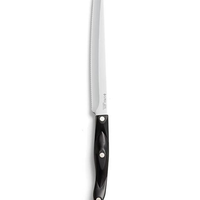 CUTCO Model 3729 Santoku-Style Carver with 8.2" Double-D serrated edge blade and 5.5" Classic Dark Brown handle (often called "Black").