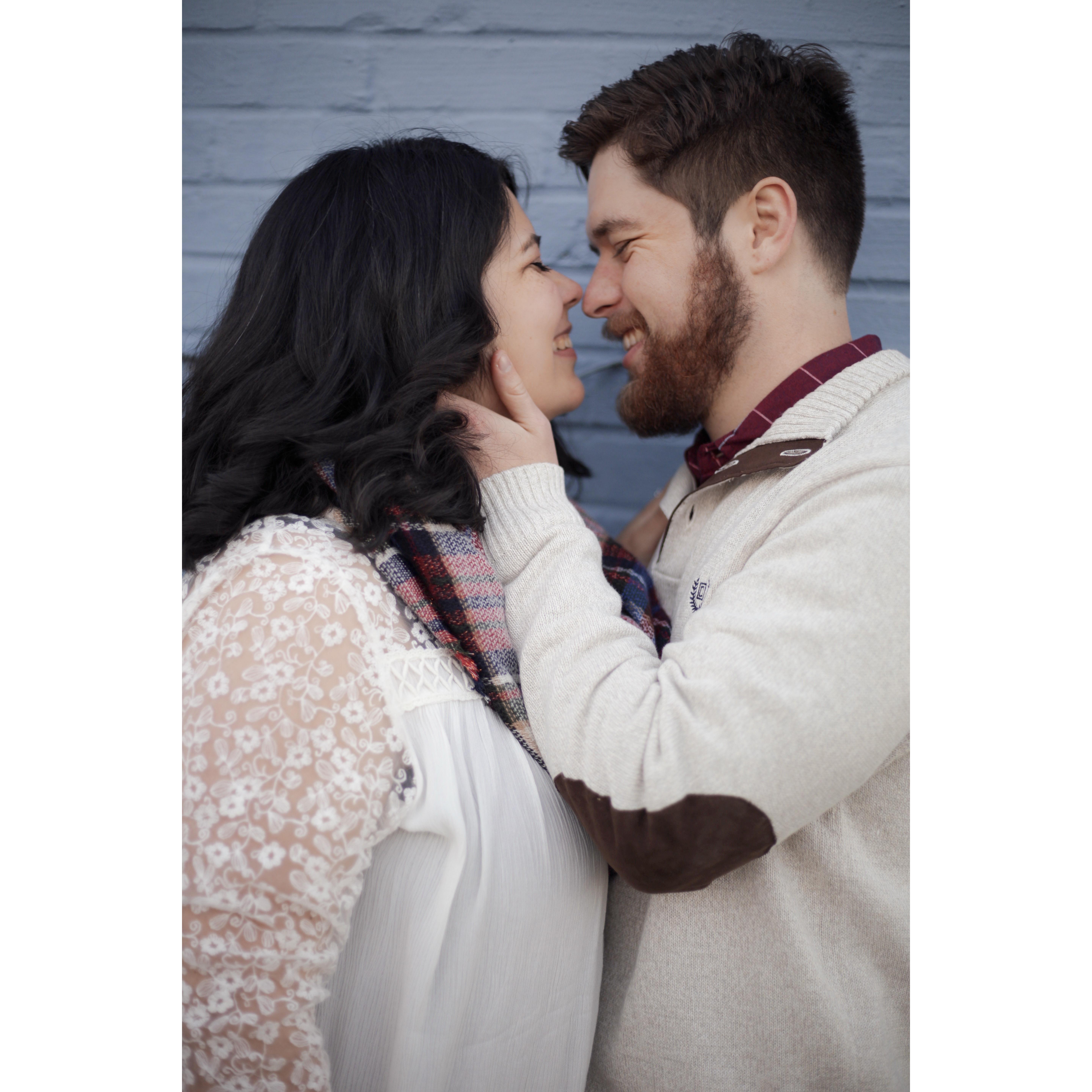 Engagement Photo Shoot credit goes to Lauren Harder. Location is Downtown Weldon, NC.