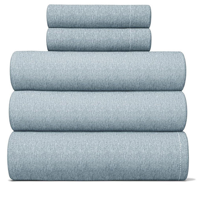 Split King Size 5 Piece Sheet Set - Breathable & Cooling Bed Sheets Set - Hotel Luxury Bedding for Women, Men, Kids & Teens - Deep Pockets, Easy-Fit & Wrinkle Free - Oeko-Tex - Blue Heathered Sheets
