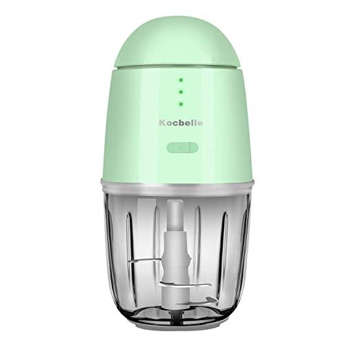 Wireless Electric Small Food Processor & Portable Mini Food Chopper-Vegetable Chopper for Vegetables Fruit Salad Onion Garlic,Kitchen,1.3Cup 10 0z,150 Watts,Glass Container Dishwasher Safe,Green